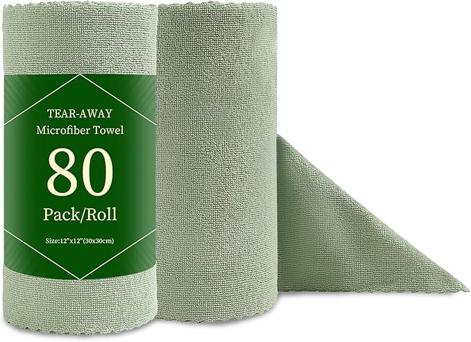 Jessy Home 80 Pack Microfiber Cleaning Cloth Roll Reusable Paper Towels 12"x12" Tear Away Cloth, Microfiber Towels for Cars, Wash Cloths, Lint Free Rags for House, Kitchen,Window,Cleaning Supplies