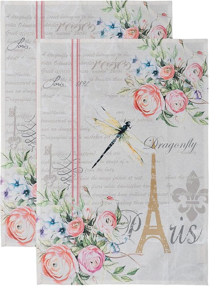 Maison d' Hermine Kitchen Towels Set of 2 100% Cotton 27.50" x 20" Reusable Cloth Tea Dish Towels Absorbent with Hanging Loop for Kitchen, Home, Dining, Cocktail Parties Spring/Summer (Champ De Mars)