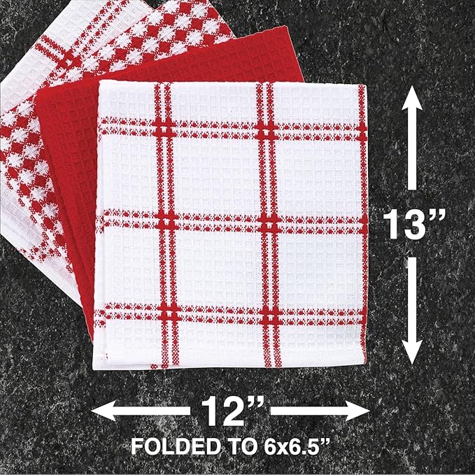 T-Fal Premium Waffle Dish Cloths: Highly Absorbent, Super Soft Long Lasting - 100% Cotton, 12"x13" Towel for Cleaning & Drying, (4-Pack), Red