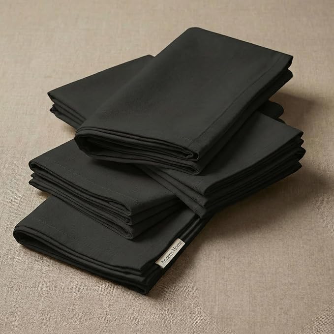 ACCENTHOME Accent Home 100% Cotton Napkins, Delicate Cloth Napkins for Dinners, Parties and Weddings，18 x 18 Inch Set of 12 - Black