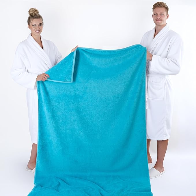 American Soft Linen 100% Cotton 600 GSM Turkish 40x80 Oversized Bath Towel Sheet, Extra Large Adult Towels for Bathroom, Aqua Blue Bath Sheet