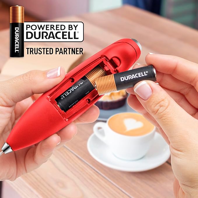 Zulay Kitchen Milk Frother Handheld Electric Whisk with AA Duracell Batteries – Durable Drink Mixer for Coffee, Lattes, Cappuccinos & More - Red