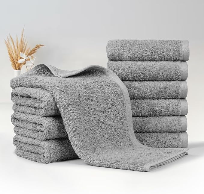 Amazon Basics Soft and Thick Cotton Hand Towels for Gym, 16 x 26 in, Gray, 12-Pack