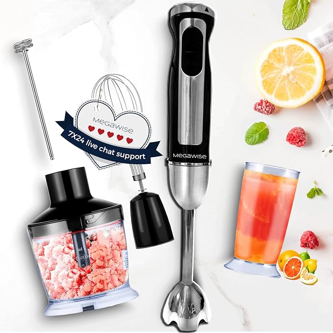 3-in-1 Immersion Hand Blender, Powerful MOTOR 12-Speed Stick Blender with Sturdy Titanium Plated Stainless Steel Blades