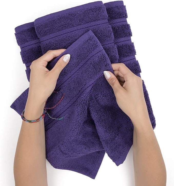 American Soft Linen Luxury Hand Towels for Bathroom, 600 GSM Heawy Weight 16x28 Size 100% Cotton Turkish 4 Piece Hand Face Towel Set, Purple Hand Towels