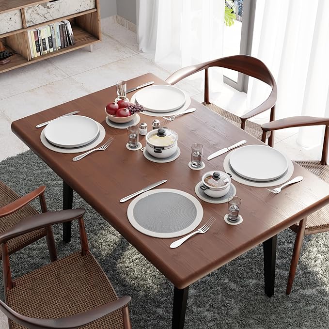 Encasa XO Cotton Dining Table Combo Set of 4 Placemats, 4 Drink Coasters, 3 Trivets | Handmade Rib Style | Grey | Absorbent & Heat Resistant