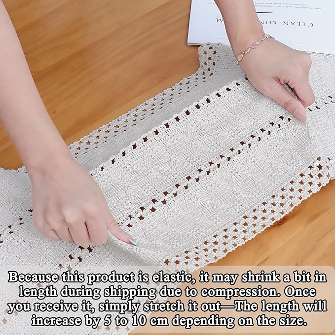 Alynsehom Macrame Table Runner Cream Beige Boho Table Runners with Tassels Hand Woven Cotton Table Runner Rustic Farmhouse Table Runners for Bohemian Kitchen Dining Table(12x95in)