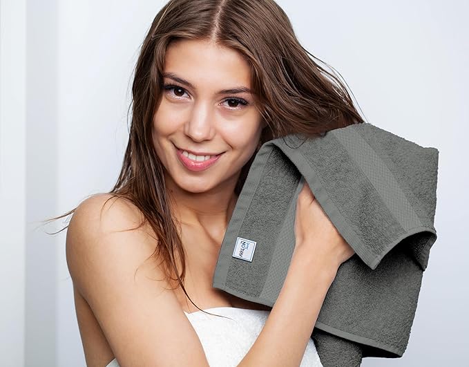Avalon Towels Luxury Hand Towels (Pack of 6) Size 16x28 Inches - Premium Cotton, Soft and Highly Absorbent Hand Towels for Bathroom, 600 GSM Face Towels, Hotel & Spa Quality, Quick Dry (Grey)