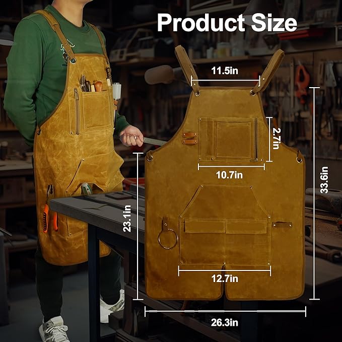 Woodworking Apron for Men, Gifts for Men, with 9 Tool Pockets, Waterproof Durable Waxed Canvas Work Apron for Woodworkers Carpenters Blacksmiths Provide Comprehensive Protection