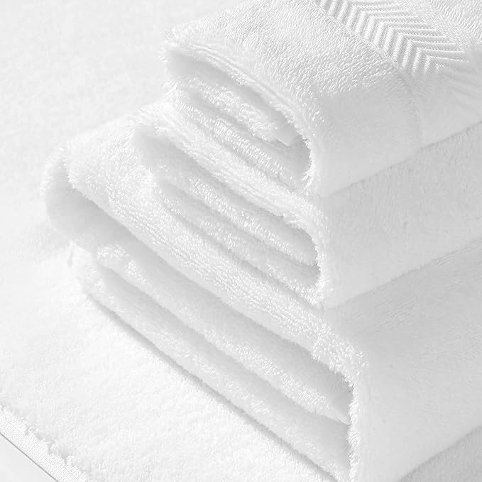 Simple&Opulence Premium 100% Cotton Towel Set 6 Piece，Soft Absorbent Towels for Bathroom,Hotel and Spa,2 Bath Towels 28"x55" 2 Hand Towels 16"x28" & 2 Washcloths 12"x12" (White)