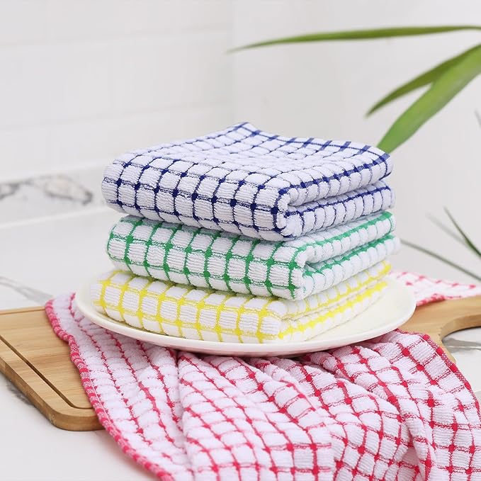 Kitinjoy Cotton 6 Pack Terry Kitchen Towels, 16 x 25 Inches Super Soft and Absorbent Dish Towels, Quick Drying Hand Towels for Kitchen Drying, Red