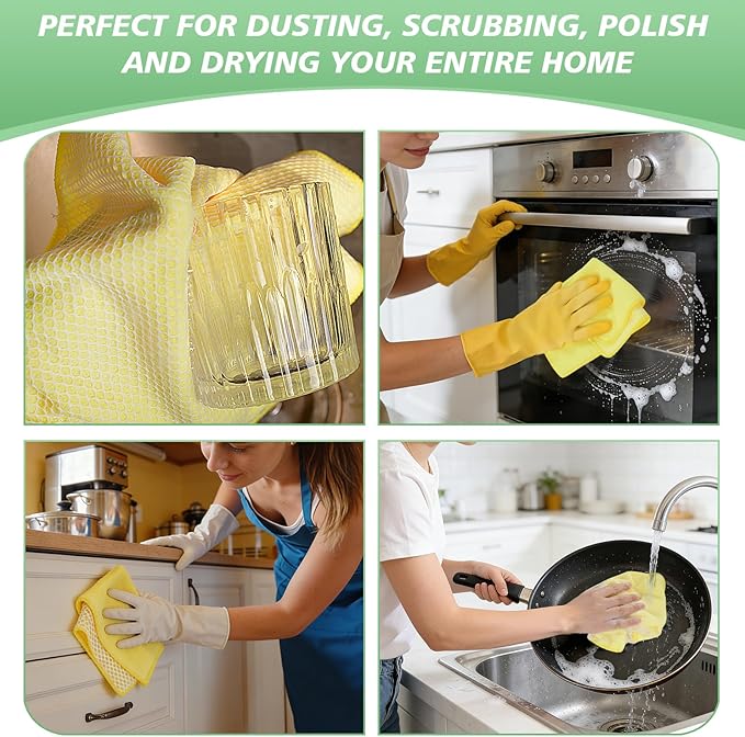 SINLAND Microfiber Dish Cloth for Washing Dishes Dish Washing Rags Best Kitchen Washcloth Cleaning Cloths Wash Cloths with Poly Scour Side 12Inchx12Inch 10 Pack Yellow