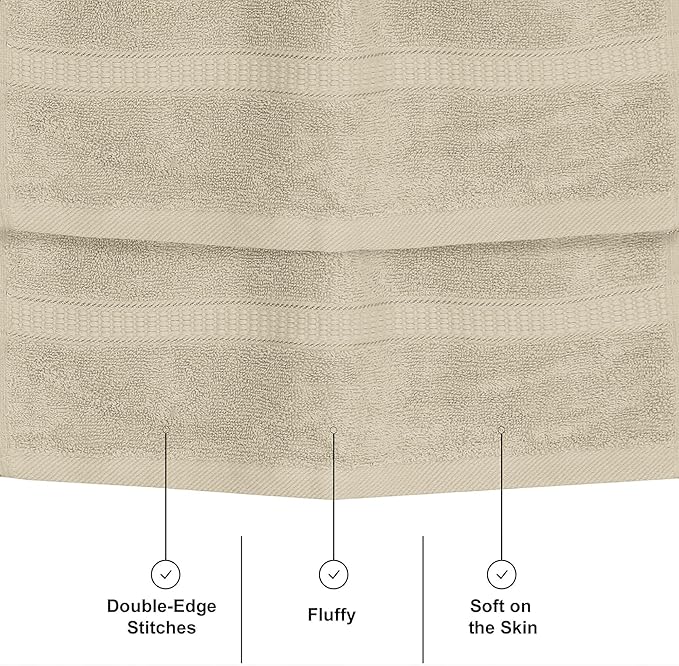 GOLD TEXTILES Premium Hand Towels for Bathroom -100% Ring Spun Cotton (Sand,4 Pack, 16x30 Inches) Luxury Soft Absorbent & Quick Dry, Bathroom Hand Towel Perfect for Hotel, Salon, Gym & Spa