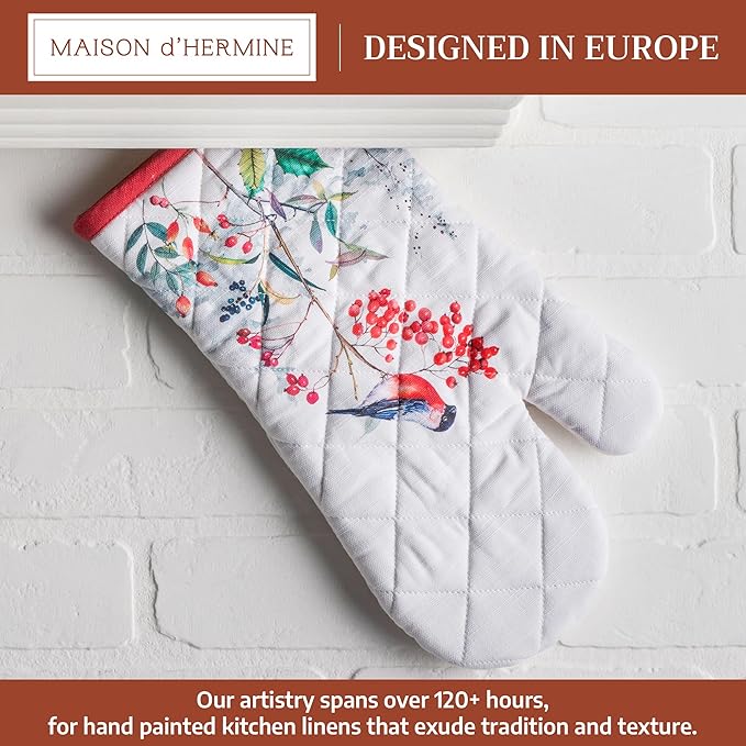 Maison d' Hermine Oven Gloves 100% Cotton Oven Mitt 7" x 13" with Loop Heat Resistant BBQ Cooking Gloves for Thanksgiving Christmas Decorations Baking Handling Hot Pans (Pack of 1, Morzine)