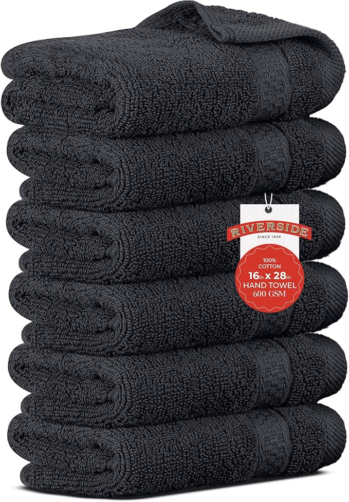 RIVERSIDE 6 Pack Premium Hand Towels Set, 16x28 inches, 100% Ring Spun Cotton, 600 GSM, Soft, Quick Dry and Highly Absorbent, Towels for Bathroom, Kitchen, Gym, Spa - (Charcoal Gray)