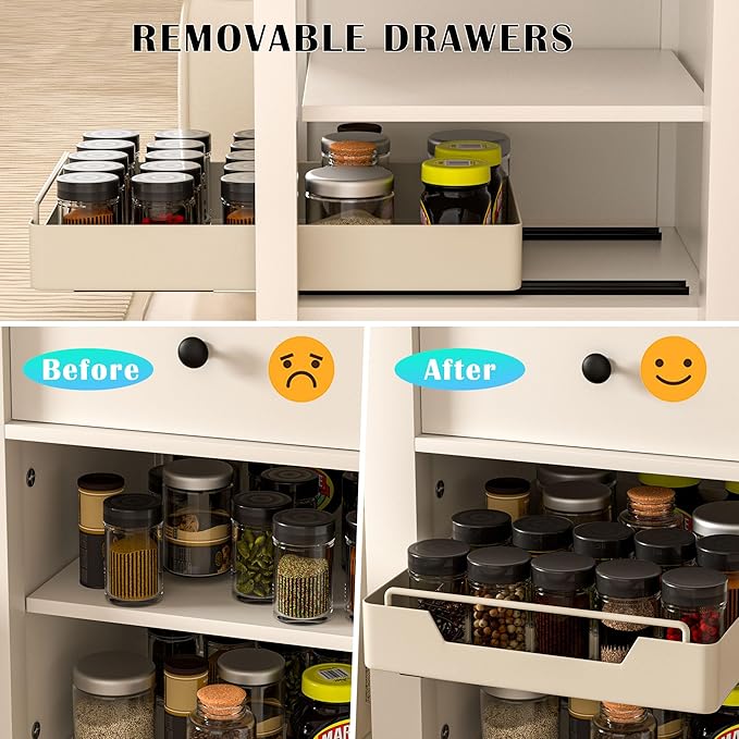 Jolitac 1 Pack Pull Out Cabinet Organizer with Adhesive Nano Film Heavy Duty Storage and Organization Slide Out Pantry Shelves for Kitchen, Bathroom and Living Room (12.2" Wide-16.9" Deep)