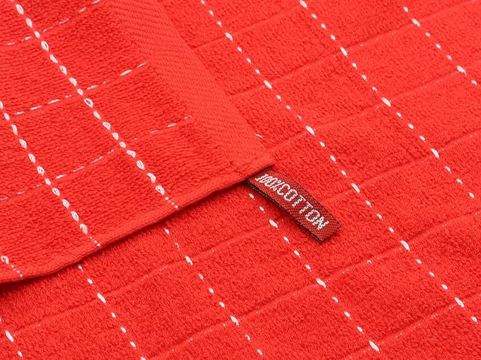 Cotton Terry Dish Cloths, Absorbent Dish Towels for Kitchen Drying, Soft Wash Cloths Multipurpose Dish Rags for Washing Dishes, 12 x 12 Inches, Set of 6 (Red)