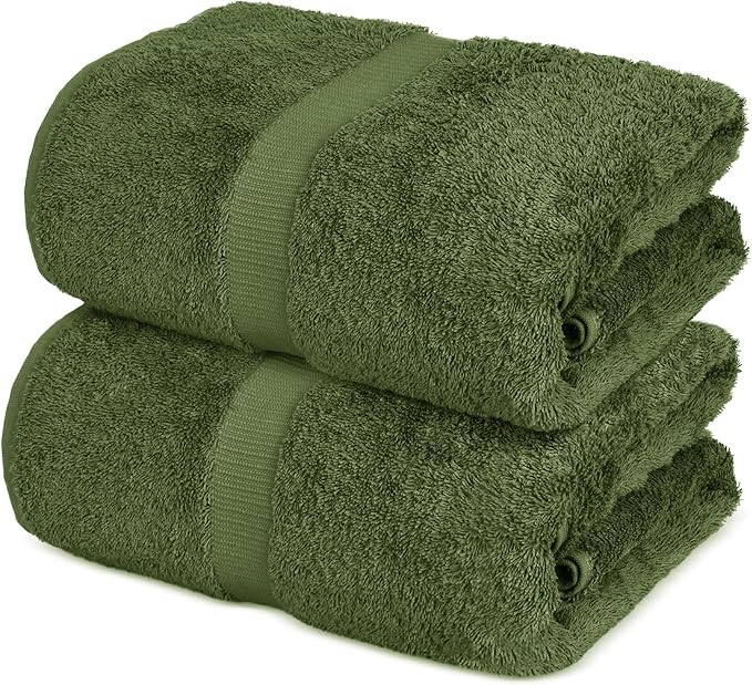 Towel Bazaar Premium Cotton Super Soft and Absorbent Turkish Towels (2-Piece Bath Sheet Towel, Moss Green)