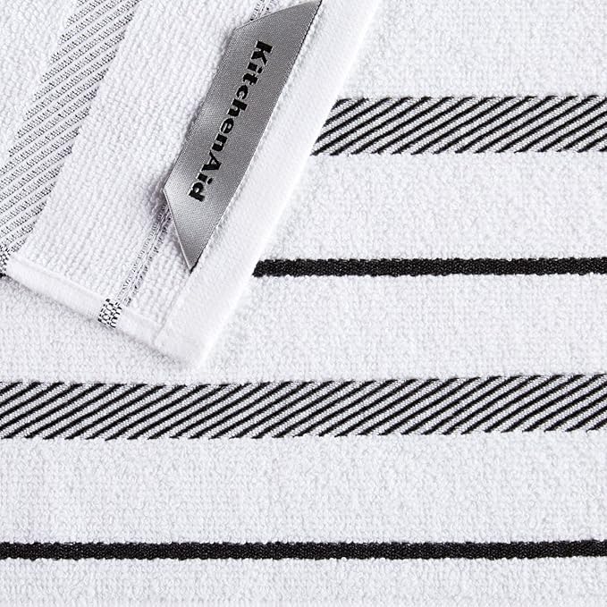 KitchenAid Albany Dishcloth 8 Pack Set, Matte Black/White, 12"x12"