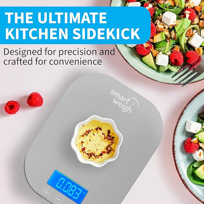 Smart Weigh Gray Digital Kitchen Scale for Cooking, Weight Loss, Calorie Tracking, Baking, Food Portion Control, and Meal Prep - Accurate Measurements in Grams and Ounces