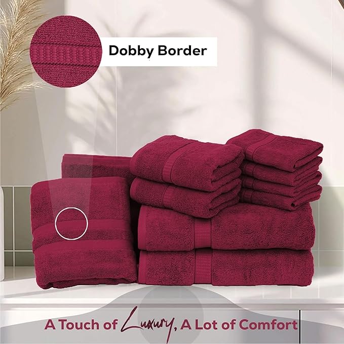 GOLD TEXTILES Premium Bath Towels Set (Pack of 4,27 x 54) 100% Ring-Spun Cotton Bathroom Towels for Hotel, Spa, Soft and Absorbent (27 x 54, Red Wine - 4 Pcs)