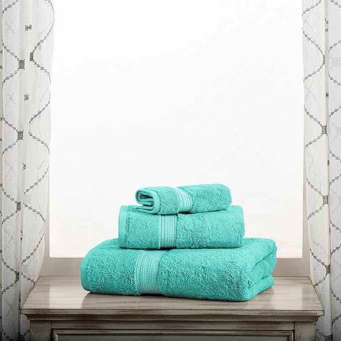 SUPERIOR Egyptian Cotton Pile 3 Piece Towel Set, Includes 1 Bath, 1 Hand, 1 Face Towel/Washcloth, Ultra Soft Luxury Towels, Thick Plush Essentials, Guest Bath, Spa, Hotel Bathroom, Turquoise