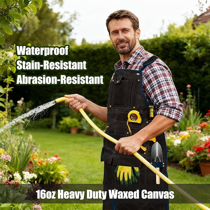 20-Pocket Heavy-Duty Waxed Canvas Work Apron – Fully Adjustable, Vintage Style Tool Organizer