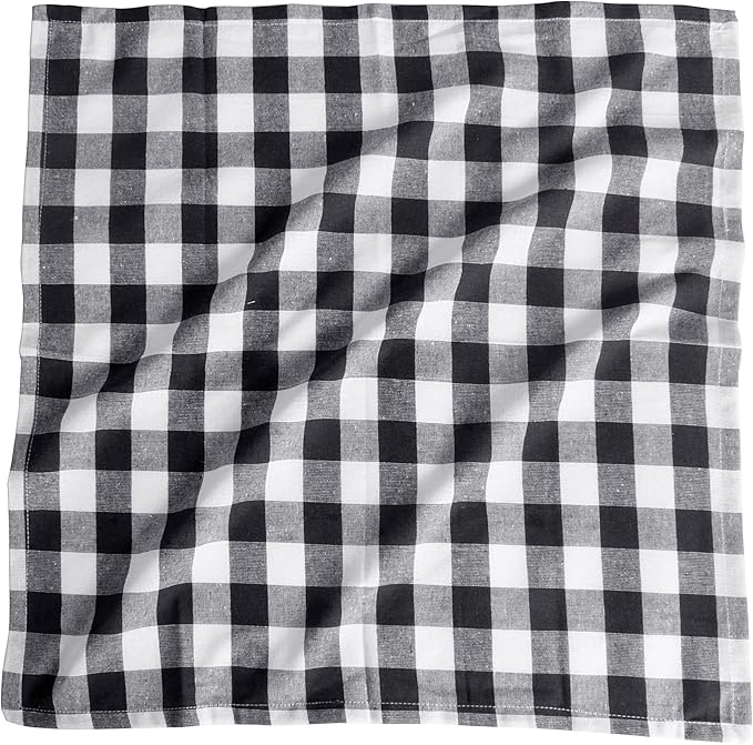 FINGERCRAFT Cloth Napkins, Everyday Use, Premium Quality, Cotton Buffalo Plaid, Set of 12, 20X20 Inch Oversized Napkins Cloth Mitered Corners, Soft, Durable Hotel Quality Charcoal White Checkered