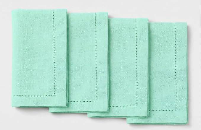 Palisa Mist Green Cotton Napkins Set of 4 | Premium Hemstitch Detailing Cloth Dinner Napkins 18x18 Inch | Soft Washable & Reusable Table Napkins for Everyday Use Weddings Parties Restaurants & Hotels