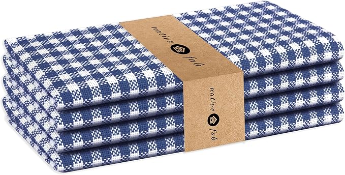 Native Fab Set of 4 Gingham Mini Check Cloth Dinner Napkins 100% Cotton 16x16 inches Soft Comfortable Absorbent Restaurant Hotel Quality - Easy Care Washable Wedding Daily Everyday Use - Blue
