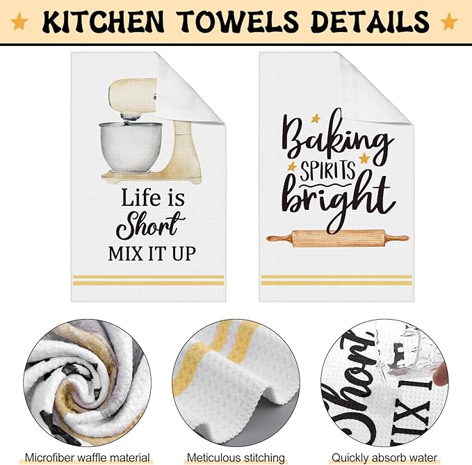 Hoolerry 6 Pcs Kitchen Apron Dish Towels Oven Mitts and Pot Holders Sets with Silicone Spatula for Baking Cooking Lover Engagement Women Men Housewarming Gifts (Black)