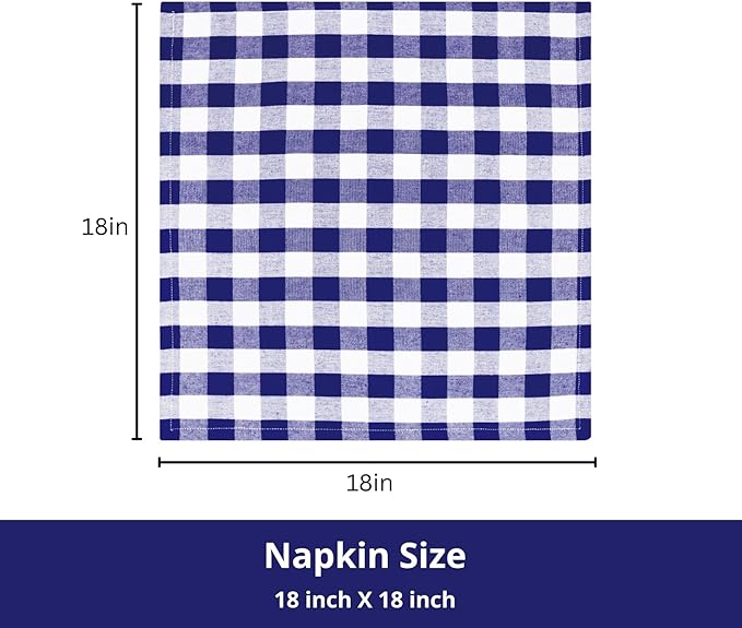 PurpleEssences Buffalo Plaid Cloth Napkins - Mitered Corners - Spring Easter Summer - Gingham Check Dinner Napkin - Set of 12-100% Cotton - 18x18 Inch - Reusable Washable - Blue and White