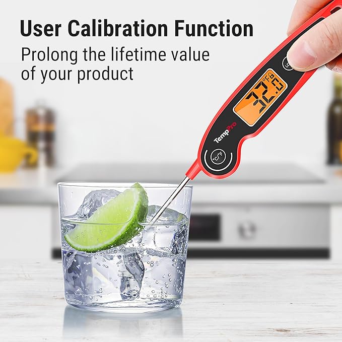 TempPro TP605 Instant Read Meat Thermometer for Cooking, Waterproof Digital Food Thermometer with Large Backlit LCD, Kitchen Thermometer for Grilling, Smoking & Candy Making (Previously ThermoPro)