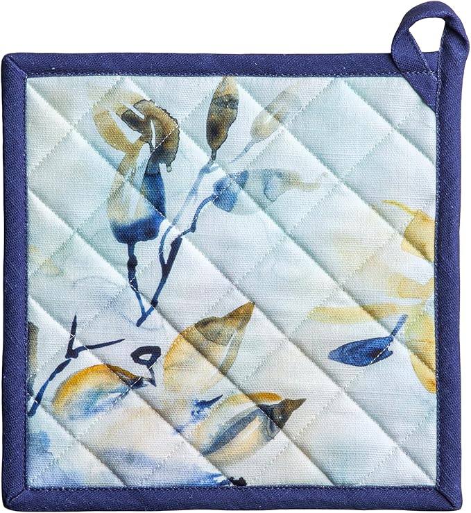 Maison d' Hermine Pot Holders 100% Cotton Heat Resistant Potholders 8" x 8" Hot Pads with Loop Cooking Baking Gifts for Mothers Day Handling Hot Pans Spring/Summer (Pack of 1, Lazy Summer Days)