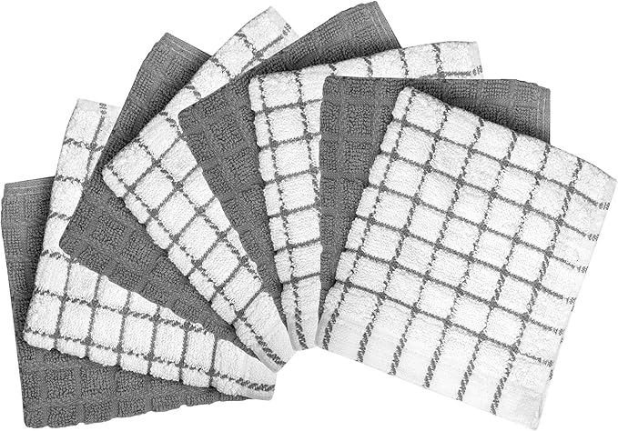 Bumble Dish Cloths (8 Pack) | 12" x 12" | 100% Cotton Kitchen Towels | 405 GSM | Soft, Highly Absorbent & Durable Dish Towels for Kitchen | Gray