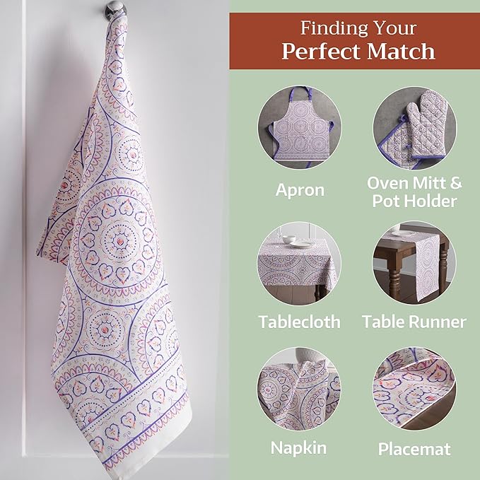 Maison d' Hermine Kitchen Towels Set of 3 100% Cotton 27.50" x 20" Reusable Cloth Tea Dish Towels Absorbent with Hanging Loop for Kitchen Gifts for Mothers Day Spring/Summer (Mandala)