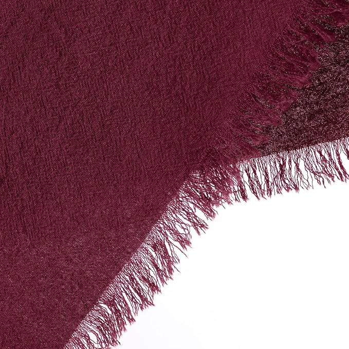 DeZerlor 6 Pack Burgundy Red Cotton Linen Napkins with Fringe Spring Cloth Napkins Set of 6 Boho Handmade Dinner Napkins Bulk for Wedding Bridal Baby Shower Parties, 17 x 17 Inches
