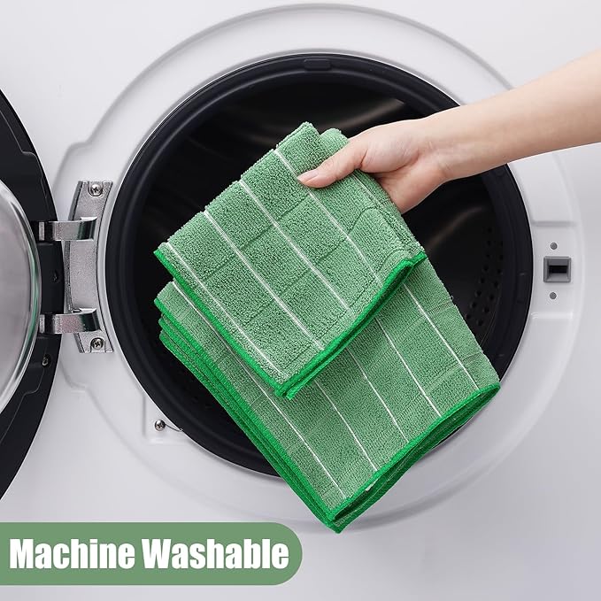 Homaxy Microfiber Kitchen Towels and Dishcloths Set, 12 Pack Soft and Absorbent Dish Hand Towels Bulk, 28 x 16 Inch & 12 x 12 Inch Quick Drying Rags for Washing Dishes, Grass Green