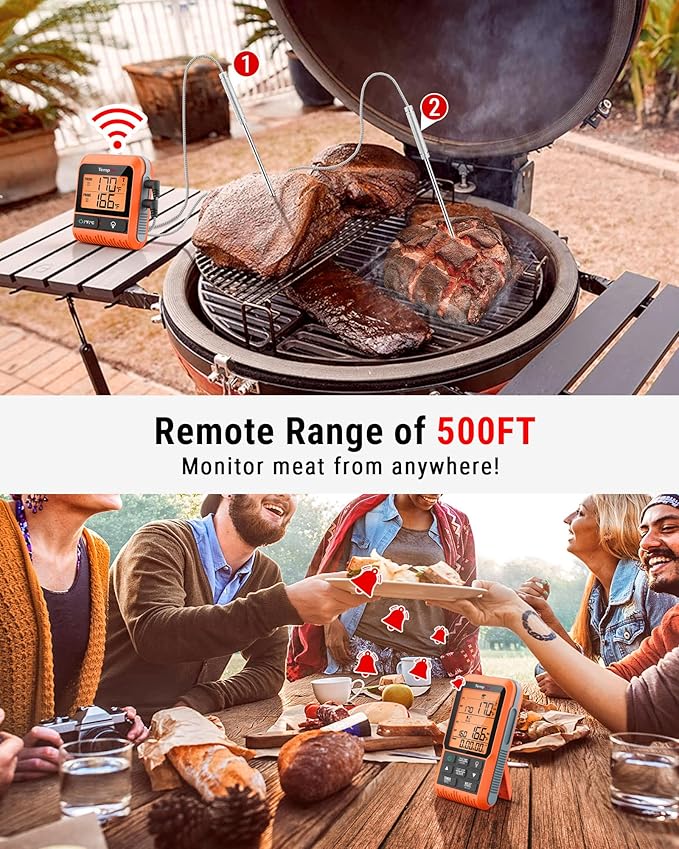TempPro TP826 500FT Wireless Meat Thermometer, Dual Meat Probe Cooking Thermometer with HI/Low Alert, Food Grill Temperautre Probe for BBQ, Smoker, Oven, Grilling Gift (Previously ThermoPro)