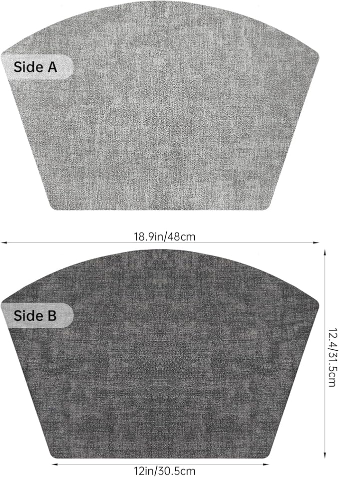 Round Table Placemats Set of 4, Dual-Sided Wedge Shape Faux Leather Table Mats, Washable Wipeable Heat Resistant Place Mats for Outdoor Indoor, Light Gray/Gray