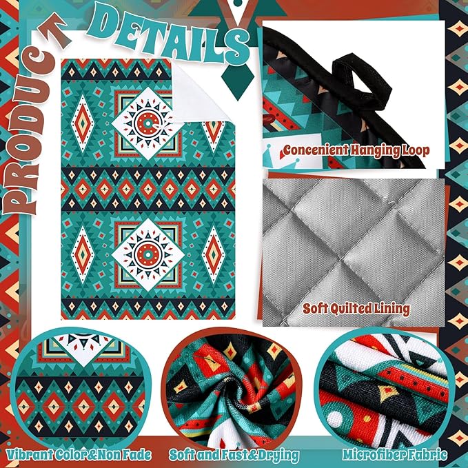 Jingmore 6 Pcs Kitchen Decor Set Accessorie Farmhouse Kitchen Towels Pot Holders Oven Mitts Set 2 Dish Towels 2 Pot Holders 2 Cooking Mittens Oven Glove for Cooking(Retro Color,Western Boho Aztec)