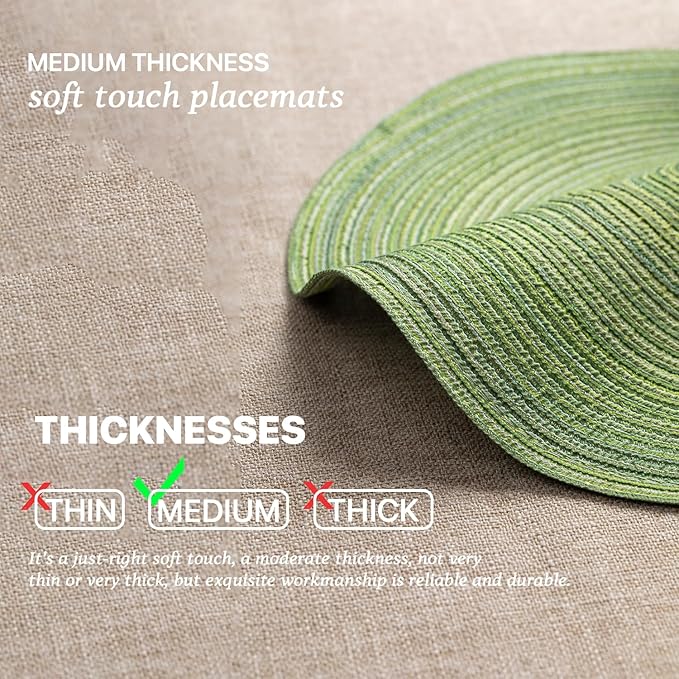 Round Placemats Set of 12 Woven Placemats Washable Braided Table Mats for Dining Table Heat Resistant Non-Slip Circle Place Mats(Green)
