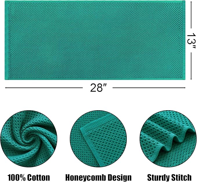 Kitinjoy 100% Cotton Waffle Weave Kitchen Hand Towels (13 X 28 Inches, Teal), 6-Pack Super Soft and Absorbent Dish Towel for Drying Dishes