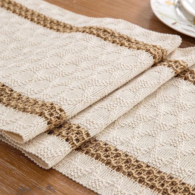 Niviy 2Pcs Boho Table Runner 72 Inches Long Farmhouse Macrame Table Runner Cotton Linen Woven Table Runners for Summer Dining Table Home Decor, Beige & Brown