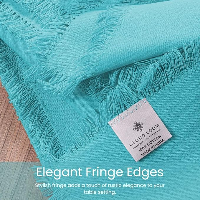 Set of 6 Dinner Napkins Fringes 100% Cotton - Soft Durable Reusable - Perfect for Dining Weddings Parties Holidays Easter Christmas & Everyday Use Table Napkins - 20x20 in Napkins Turquoise