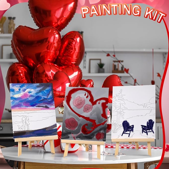 Motipuns 12 Set Couples Painting Kit Date Night Sip and Paint Kit for Adults Pre Drawn Canvas to Paint at Home Valentines Day Party Favor Supplies Couples Activity Romantic 8x10 Canvas Painting