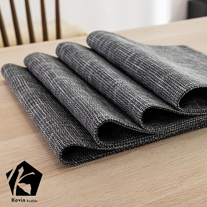 Kevin Textile Burlap Linen Placemats Set of 6 Heat Resistant Dining Table Place Mats Washable Kitchen Table Mats for Dinning Party Holiday Indoor Outdoor, 13 x19 inches, Dark Grey
