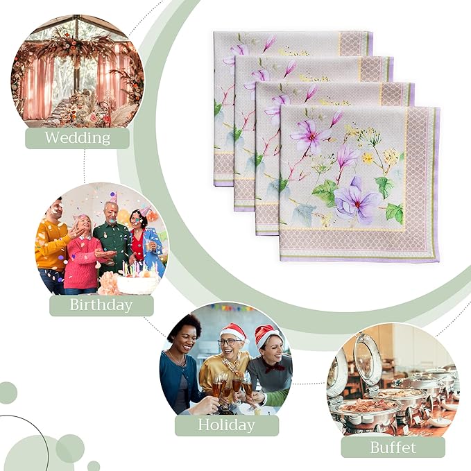 Maison d' Hermine Cloth Napkins Set of 4 100% Cotton Everyday Reusable Square Napkins Cloth Washable Dinner Wedding Restaurant Gifts for Mothers Day Spring/Summer (Magnolia Mornings, 20" x 20")