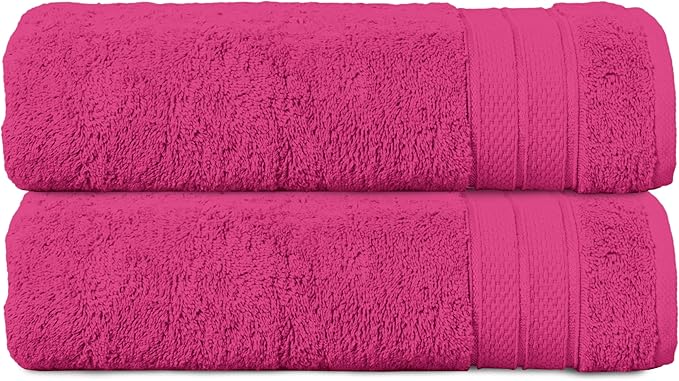 Elegant Comfort Three Line Popcorn Towel Set for Bathroom 27 x 54 inches, Premium Hotel Quality 2-Pack Bath Towels, 100% Turkish Cotton, Soft and Durable, Quick Dry and Highly Absorbent, Hot Pink