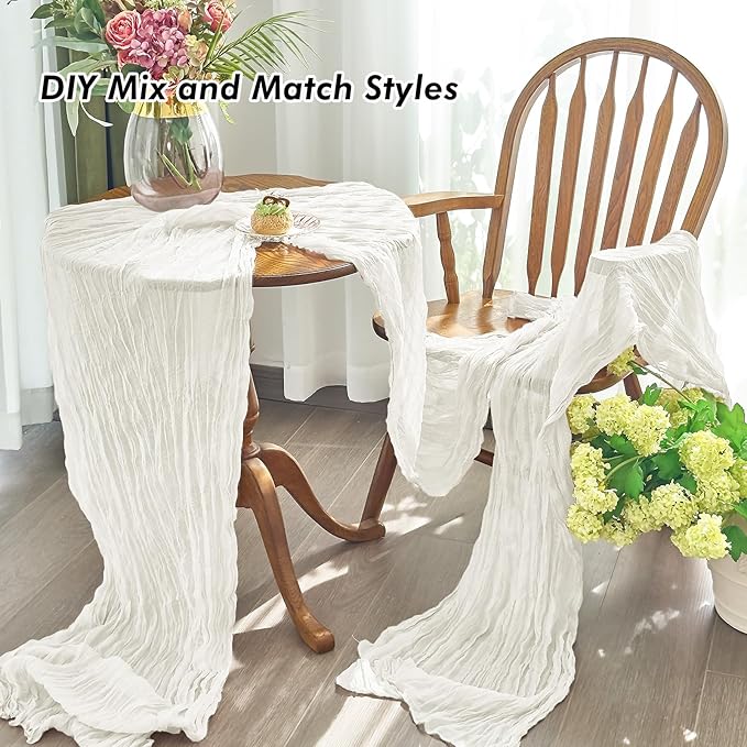 IVAPUPU 2 Pcs Cheesecloth Table Runner - 10ft Ivory White Spring Boho Gauze Cheese Cloth Table Runners for Baby Shower Decorations Wedding Party Garden Farmhouse Decor